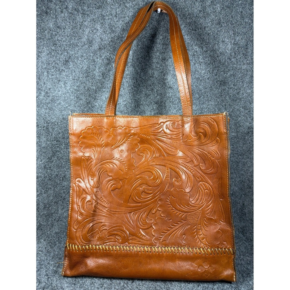 Patricia Nash Toscano Tooled Brown Italian Leather Tote Shoulder Bag w dust bag